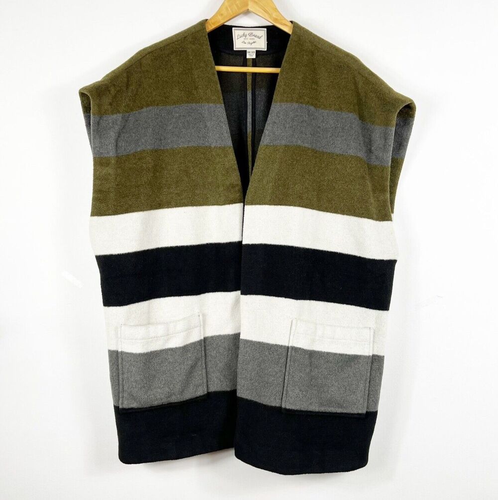 Lucky Brand Poncho Blanket Sweater Vest Womens OS Striped Wool Blend Western